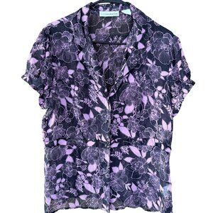 Sagharbor Black Lavender Floral Button Up Blouse Y2K Gilmore Girls Style Large